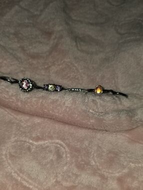 Multi-Stone Dark Prime Black Tone Rings with Pink, Purple & Orange Stones